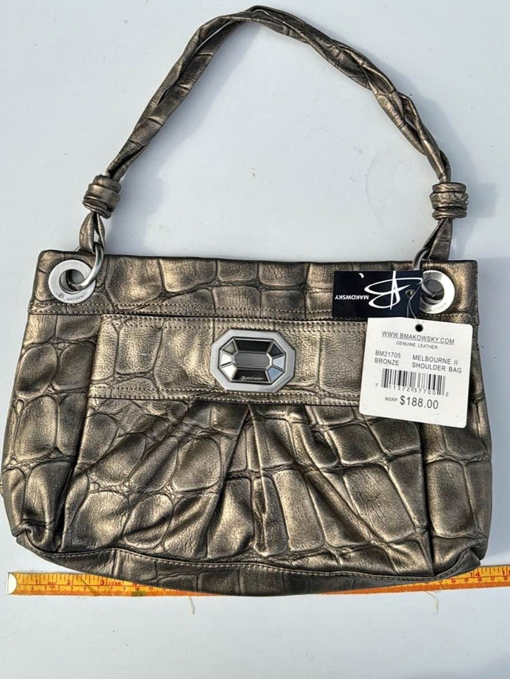 b. makowsky Metallic Bronze Croc-Embossed Shoulder Bag